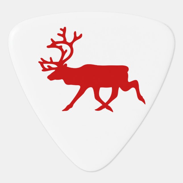 Red Reindeer / Caribou Silhouette Guitar Pick (Front)