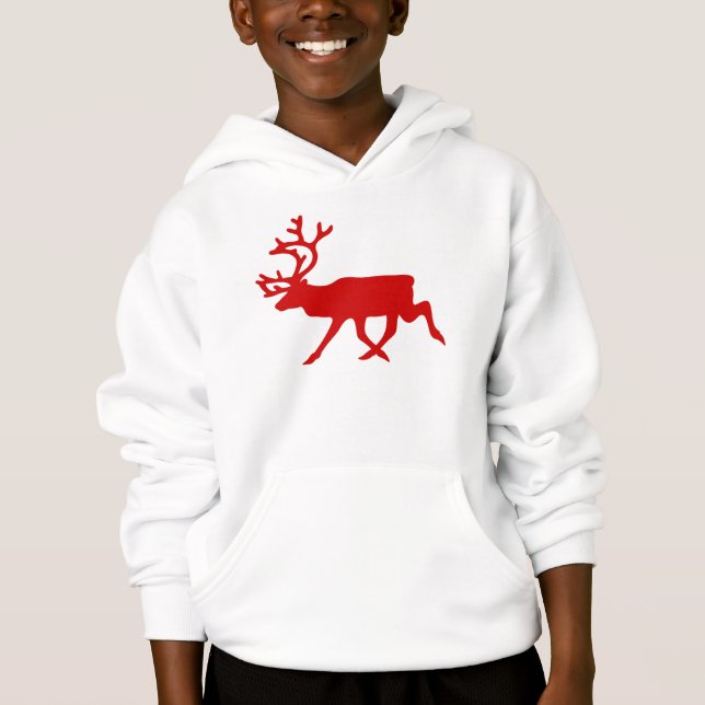 Red Reindeer / Caribou Silhouette Hoodie (Front)