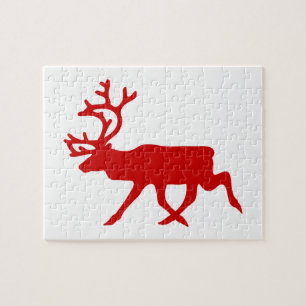 Red Reindeer / Caribou Silhouette Jigsaw Puzzle