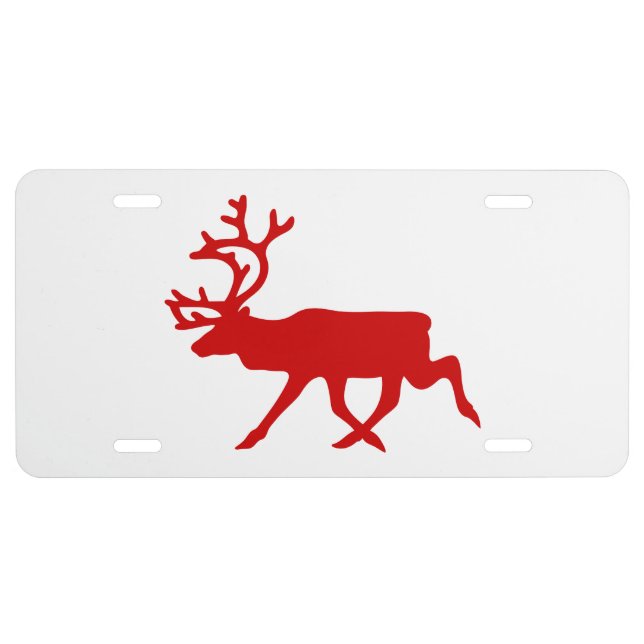 Red Reindeer / Caribou Silhouette License Plate (Front)