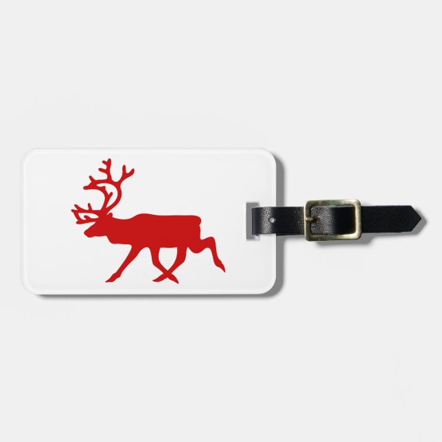 Red Reindeer / Caribou Silhouette Luggage Tag (Front Horizontal)