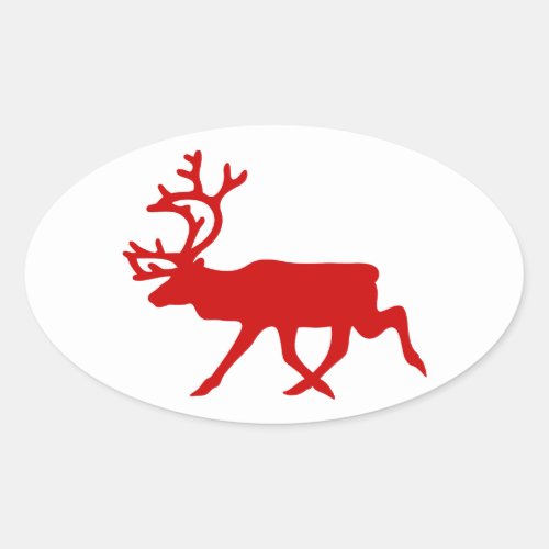 Red Reindeer  Caribou Silhouette Oval Sticker