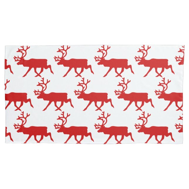 Red Reindeer / Caribou Silhouette Pillow Case (Front-Left)