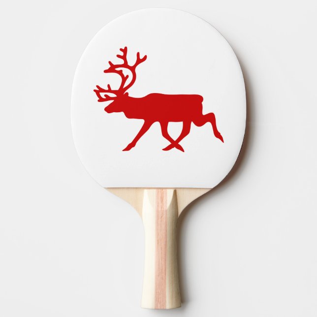 Red Reindeer / Caribou Silhouette Ping-Pong Paddle (Front)