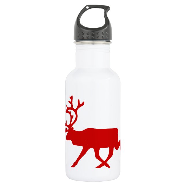 Red Reindeer / Caribou Silhouette Stainless Steel Water Bottle (Front)