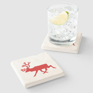 Red Reindeer / Caribou Silhouette Stone Coaster