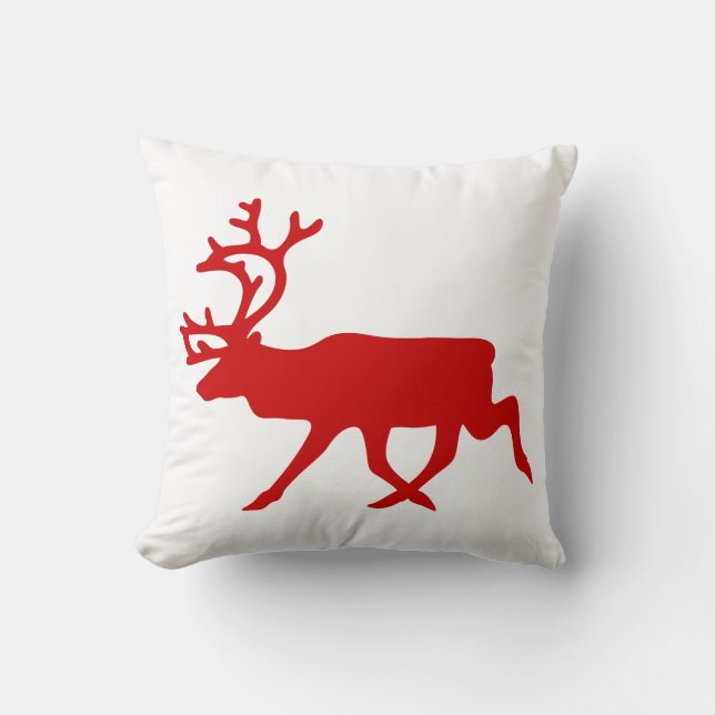Red Reindeer / Caribou Silhouette Throw Pillow (Front)
