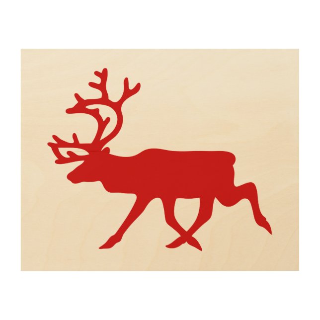 Red Reindeer / Caribou Silhouette Wood Wall Art (Front)