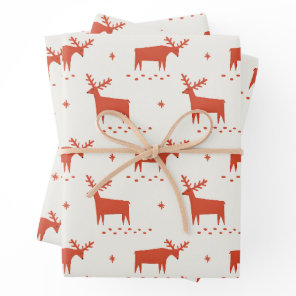 Red Reindeer Christmas | Festive Forest Animal Wrapping Paper Sheets
