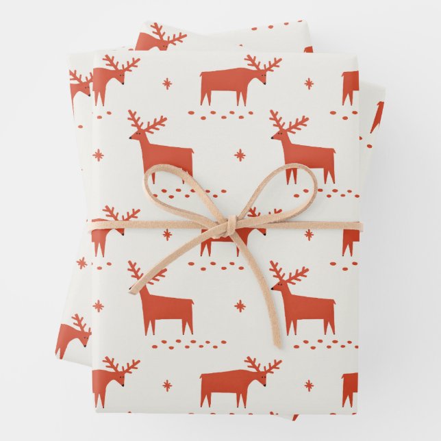 Red Reindeer Christmas | Festive Forest Animal Wrapping Paper Sheets (In situ)