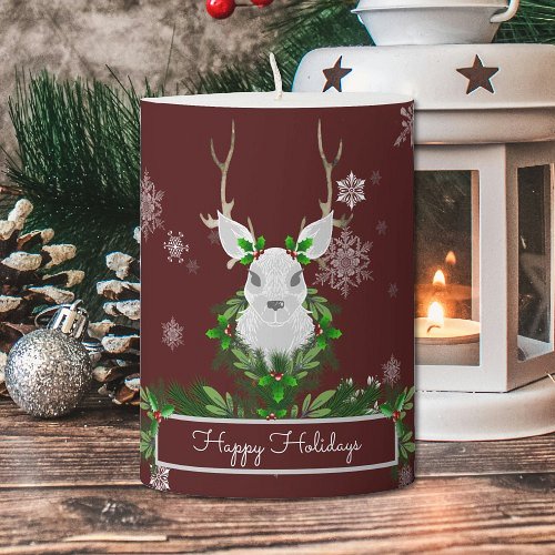 Red Reindeer Christmas Pillar Candle