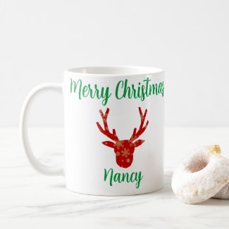 Red Reindeer Gold Snowflakes Seamless Pattern 