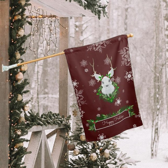 Red Reindeer House Flag (Red Reindeer Christmas House Flag)