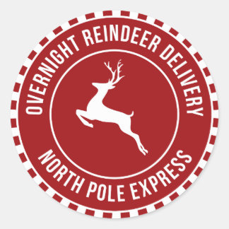 Red reindeer North Pole delivery gift sticker