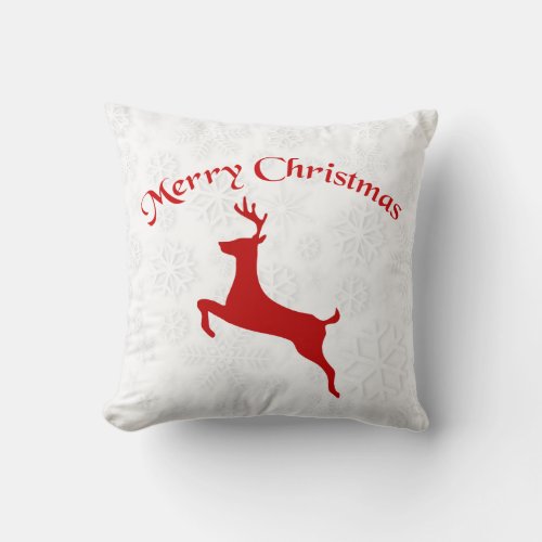 Red Reindeer Over Snowflakes Background Throw Pillow