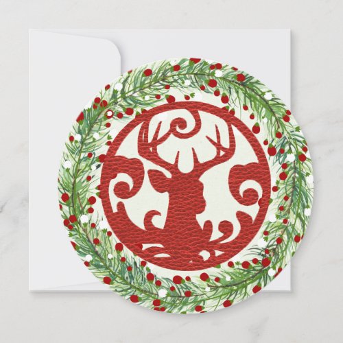 Red Reindeer Round Christmas Flat Card