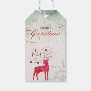 Red Reindeer Silver Snowflakes Green Christmas Gift Tags