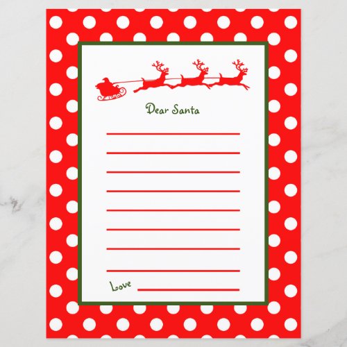 Red Reindeer Sleigh Dear Santa Letter