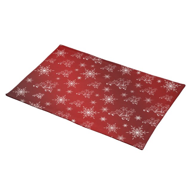 red,reindeer, star, stars, snowflake, christmas cloth placemat (On Table)