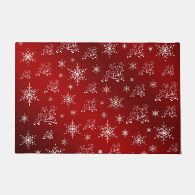 red,reindeer, star, stars, snowflake, christmas doormat (Front)