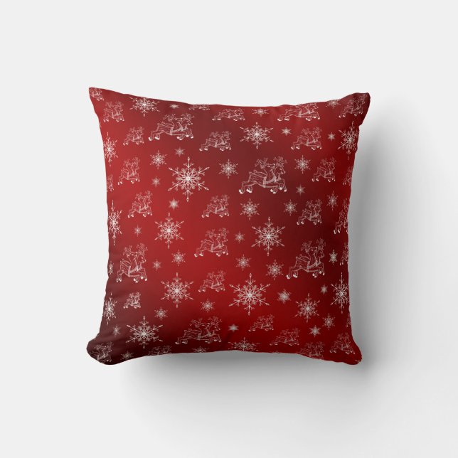 red,reindeer, star, stars, snowflake, christmas throw pillow (Front)