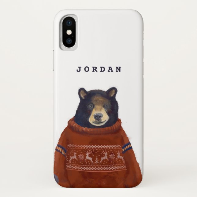 Red Reindeer Sweater Bear | Add Your Name Case-Mate iPhone Case (Back)