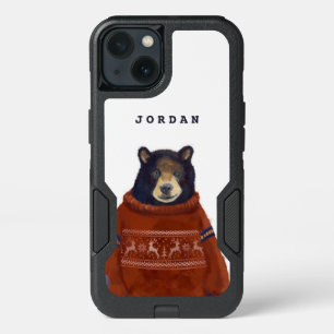 Red Reindeer Sweater Bear   Add Your Name iPhone 13 Case