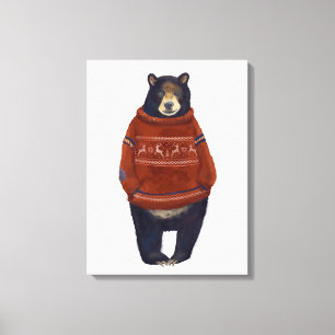 Red Reindeer Sweater Bear Canvas Print