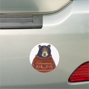 Red Reindeer Sweater Bear Car Magnet
