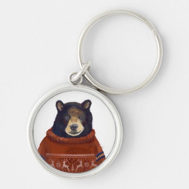 Red Reindeer Sweater Bear Keychain (Front)