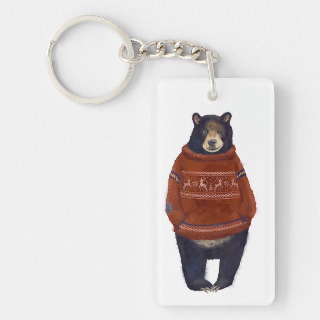 Red Reindeer Sweater Bear Keychain (Front)