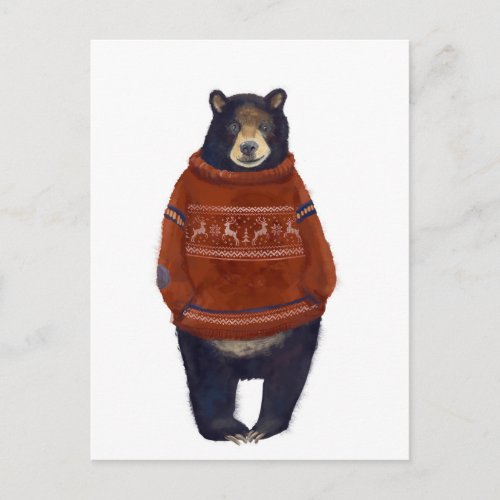 Red Reindeer Sweater Bear Postcard