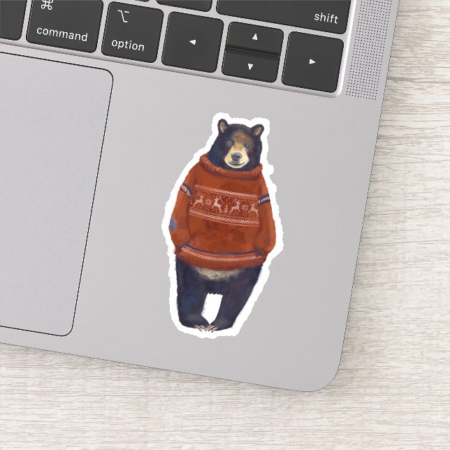 Red Reindeer Sweater Bear Sticker (Detail)
