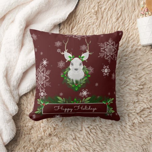Red Reindeer Throw Pillow