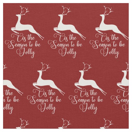 Red Reindeer Tis the Season To Be Jolly Christmas Fabric