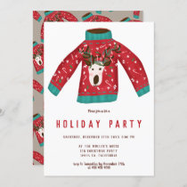 Red reindeer ugly sweater Christmas illustration Invitation