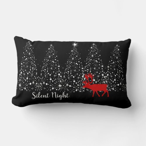 Red Reindeer White Christmas Tree Silent Night  Lumbar Pillow