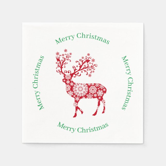 Red reindeer with Merry Christmas greeting Napkins (Front)