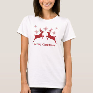 Red Reindeers And Snowflakes Merry Christmas T-Shirt