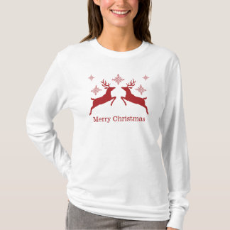 Red Reindeers And Snowflakes Merry Christmas T-Shirt