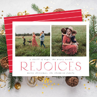Red Religious Christmas Card with Two Photos