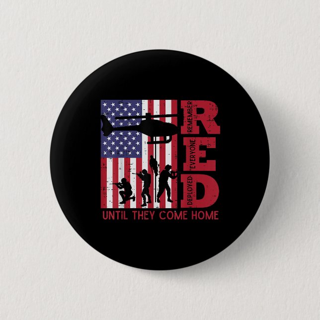 Red Remember Everyone Deployed Flag Helicopter Mem Button (Front)