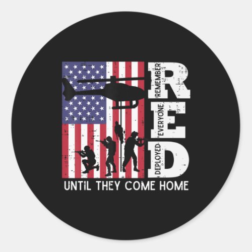 RED Remember Everyone Deployed Flag Helicopter Mem Classic Round Sticker