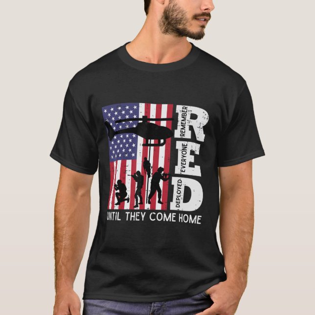 RED Remember Everyone Deployed Flag Helicopter Mem T-Shirt (Front)