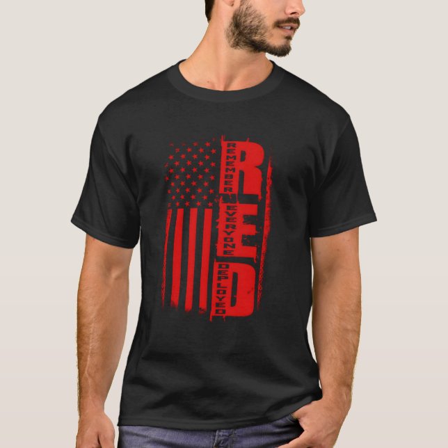 Red Remember Everyone Deployed Military Service T-Shirt (Front)