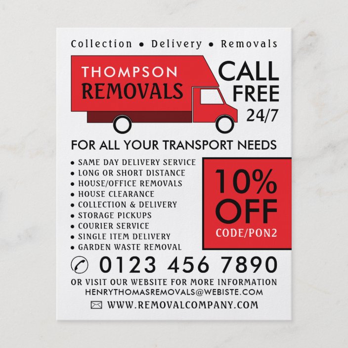 Red Removal Van, Removal Company Advertising Flyer