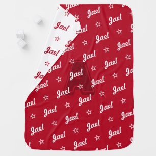 Red repeat personalized name script & monogram b baby blanket