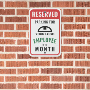 Red Reserved Parking Employee of the Month Logo Metal Sign