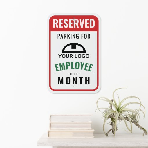 Red Reserved Parking Employee of the Month Logo Metal Sign | Zazzle