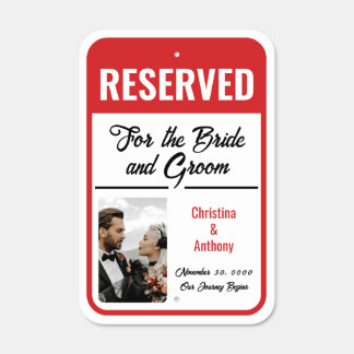Red Reserved Parking for the Bride and Groom Metal Sign
